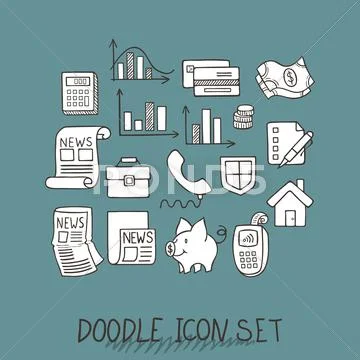 Set of Universal Doodle Icons. Variety of Topics Stock Illustration