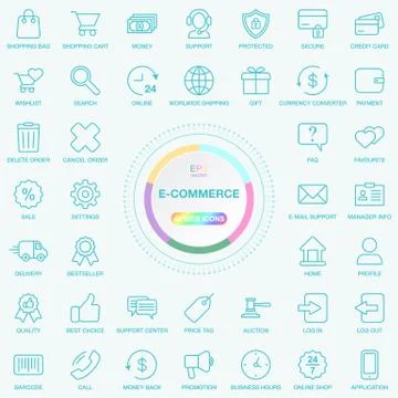 Set of Universal E-Commerce and E-Trade Line Icons. Online Shop pack. EPS10 Stock Illustration