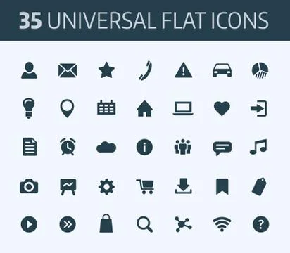 Set of universal flat icons for print or internet. Stock Illustration