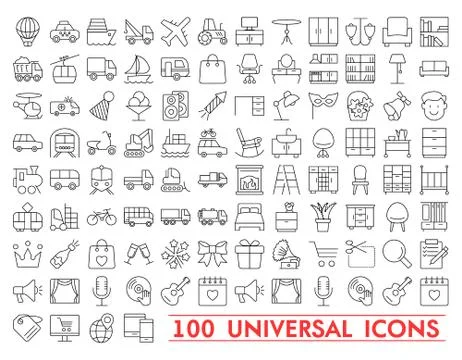 Set of universal icons for web and mobile. Big package of modern minimalistic Illustrazione stock
