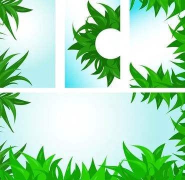 Set of universal nature backgrounds made of leaves with copy space. Stock Illustration