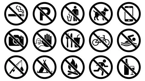 Set of universal prohibited activity warning signs Stockillustratie
