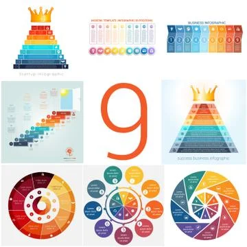 Set universal templates elements Infographics conceptual cyclic processes for Stock Illustration