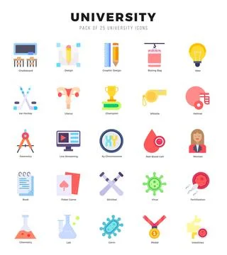 Set of University Icons. Simple Flat art style icons pack. Stock Illustration