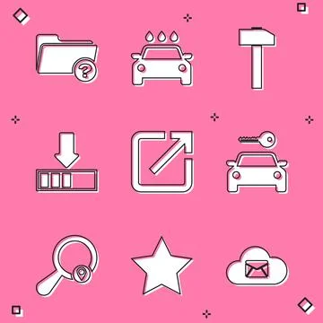 Set Unknown directory, Car wash, Hammer, Loading, Open new window and rental Stock Illustration