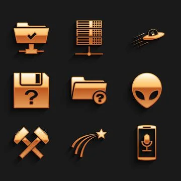 Set Unknown directory, Falling star, Mobile recording, Alien, Two crossed Stock Illustration
