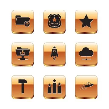 Set Unknown directory, Hammer, Ranking star, Rocket ship with fire, FTP folder 스톡 일러스트