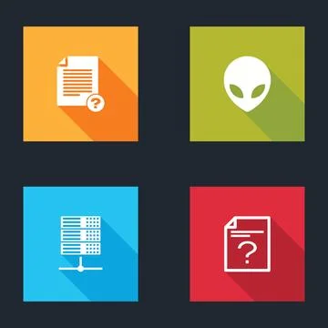 Set Unknown document, Alien, Server, Data, Web Hosting and icon. Vector Stockillustratie