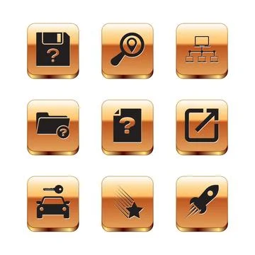 Set Unknown document, Car rental, Falling star, , directory and Computer ne.. Stock Illustration