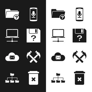 Set Unknown document, Computer network, directory, Mobile recording, Cloud mail Illustrazione stock