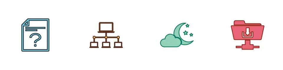 Set Unknown document, Computer network, Cloud with moon and stars and FTP folder Stock Illustration