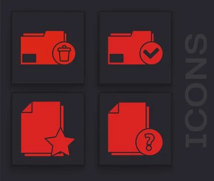 Set Unknown document, Delete folder, Document folder and check mark and Doc.. Stock Illustration