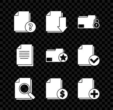 Set Unknown document, Document with download, Folder and lock, search, Finance Illustrazione stock