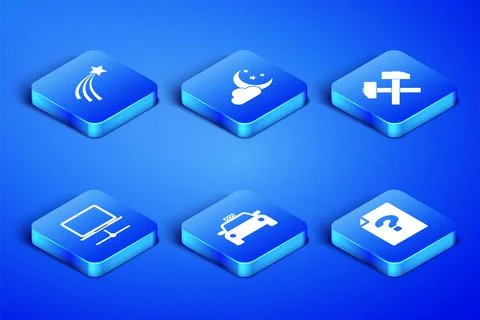 Set Unknown document, Falling star, Taxi car, Computer network, Cloud with moon Stock Illustration