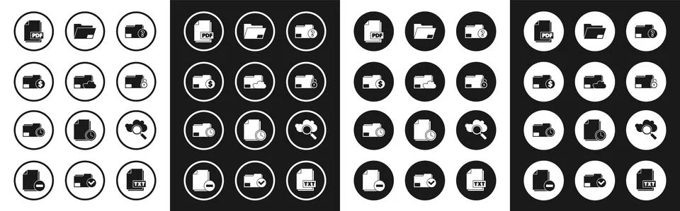 Set Unknown document folder, Cloud storage text, Finance, PDF file, Folder and Illustrazione stock