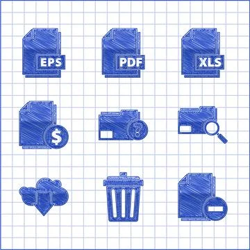 Set Unknown document folder, Trash can, Document with minus, Search concept Stock Illustration