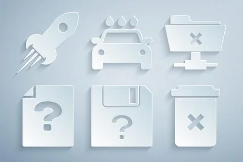 Set Unknown document, FTP cancel operation, , Trash, Car wash and Rocket ship Stock-Illustration