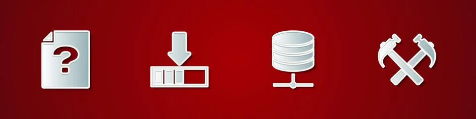 Set Unknown document, Loading, Server, Data, Web Hosting and Two crossed hammers 스톡 일러스트