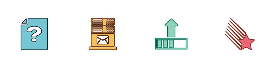 Set Unknown document, Mail server, Loading and Falling star icon. Vector Stock Illustration