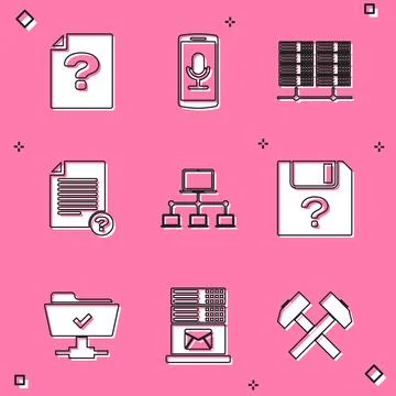 Set Unknown document, Mobile recording, Server, Data, Web Hosting, , Computer Stock-Illustration