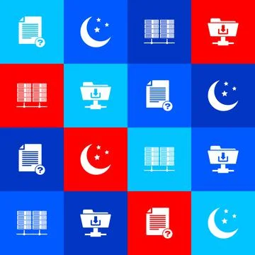 Set Unknown document, Moon and stars, Server, Data, Web Hosting and FTP folder 스톡 일러스트
