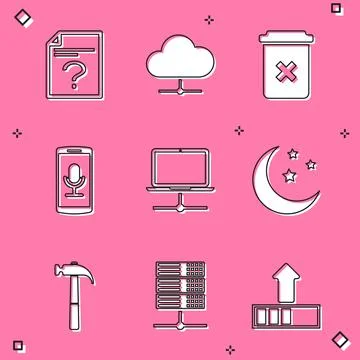 Set Unknown document, Network cloud connection, Trash can, Mobile recording Stock-Illustration