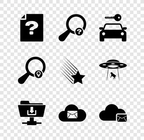 Set Unknown document, search, Car rental, FTP folder download, Cloud mail server イラスト素材