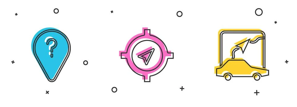 Set Unknown route point, Compass and City map navigation icon. Vector Stock Illustration