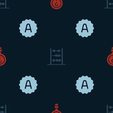 Set Unknown search, Abacus and Exam sheet with plus grade on seamless pattern Stock Illustration