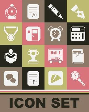 Set Unknown search, Book, Calculator, Pencil with eraser, School classroom Illustrazione stock