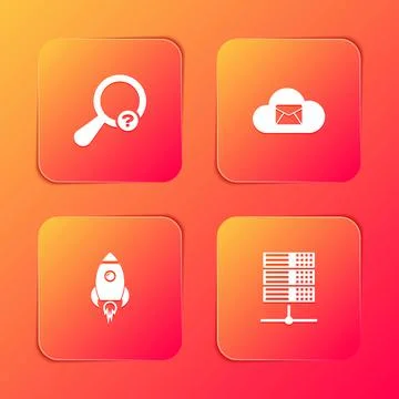 Set Unknown search, Cloud mail server, Rocket ship with fire and Server, Data イラスト素材