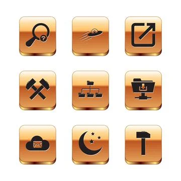 Set Unknown search, Cloud mail server, Moon and stars, Folder tree, Two crossed Illustrazione stock