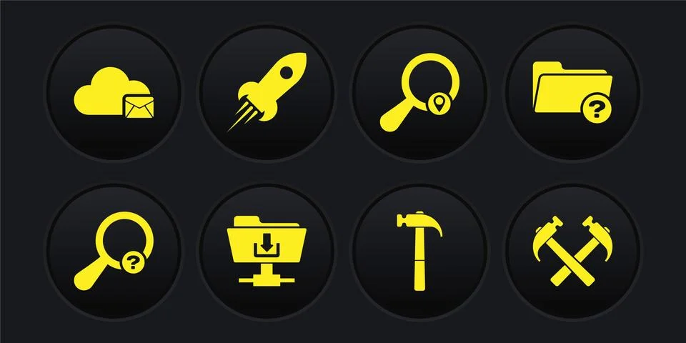 Set Unknown search, directory, FTP folder download, Hammer, Search location and Stockillustratie
