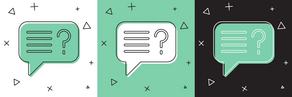 Set Unknown search icon isolated on white and green, black background. Magn.. Stock Illustration
