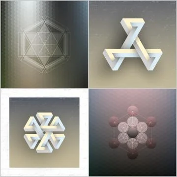 Set of unreal impossible geometric figures, abstract patterns, vector elements イラスト素材