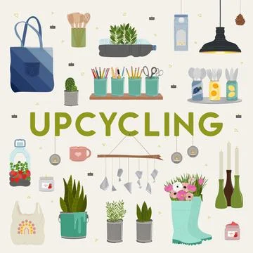Set of upcycling elements. Handmade and DIY secondary use. Ecological, reas.. Stock Illustration