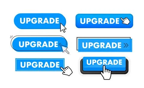 Set of upgrade button. Hand pointer clicking. Upgrade web buttons Illustrazione stock