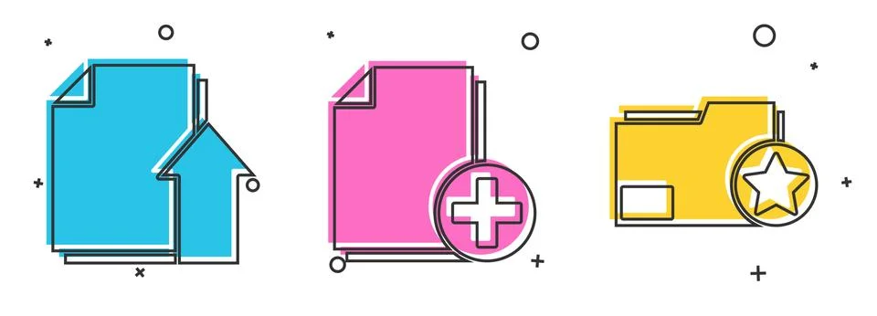 Set Upload file document, Add new file and Document folder with star icon 스톡 일러스트
