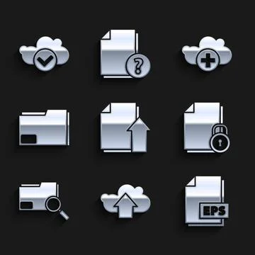 Set Upload file document, Cloud upload, EPS, Document and lock, Search concept Stock Illustration