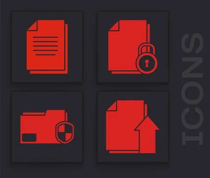 Set Upload file document, Document, Document and lock and Document folder Illustrazione stock