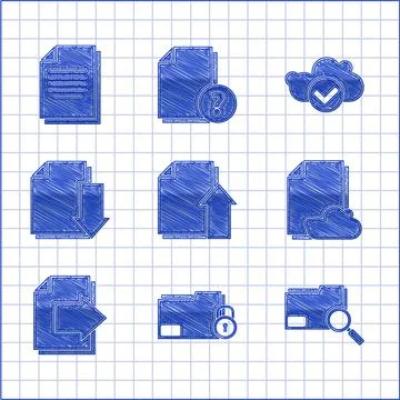 Set Upload file document, Folder and lock, Search concept with folder, Cloud 스톡 일러스트