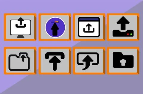 Set of Upload with flat style vector can be used as Icon, Symbol or Logo. Stock Illustration