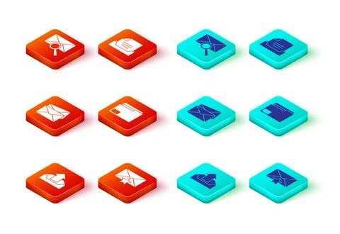 Set Upload inbox Envelope with star Document folder Drawer document and magni Stock Illustration