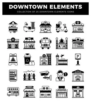 Set of urban icons representing downtown elements and services 스톡 일러스트
