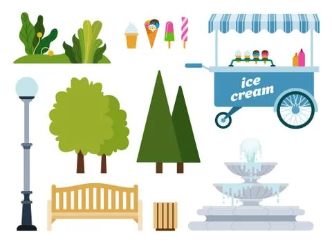 Set of Urban Park objects flat vector illustration. Ilustração Stock