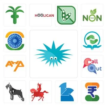 Set of urchin, indian rupee, 111, knight on horseback, schnauzer, callout, ah Illustrazione stock gratuita