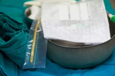 A set of urinary catheterization in operating room. Stock Photos