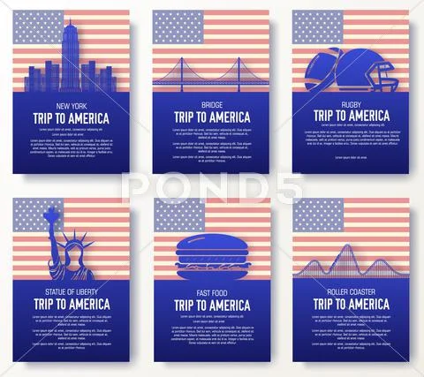 Set of USA country ornament illustration concept. Art traditional, poster, book Stock Illustration