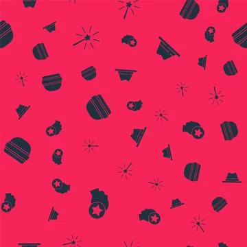 Set USA Head, Firework, Burger and Man hat with ribbon on seamless pattern Stock Illustration