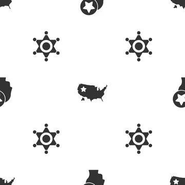 Set USA Head, map and Hexagram sheriff on seamless pattern. Vector Illustrazione stock